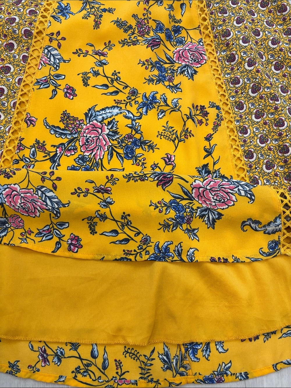 mi ami Yellow Floral Patchwork Sundress racerback adjustable straps - Picture 6 of 9